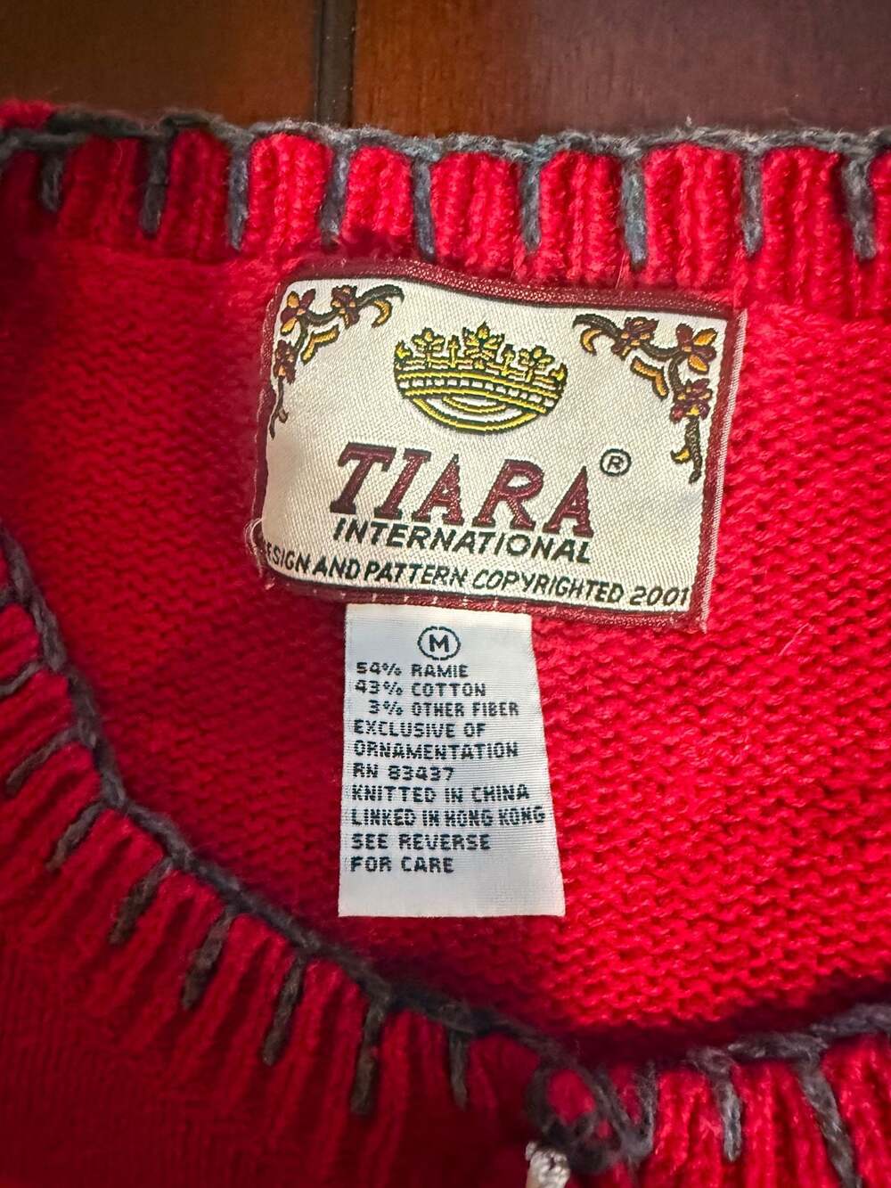 Tiara International Vintage 2001 Red Cardigan Sweater with Hearts and Floral Emb